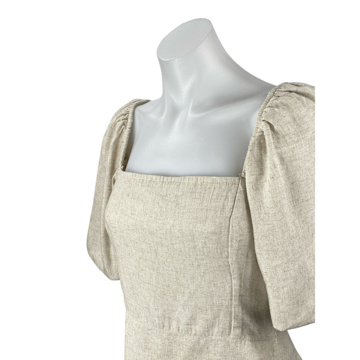 Abercrombie & Fitch Beige Linen Short Puff Sleeve Square Neck ALine Mini Dress S