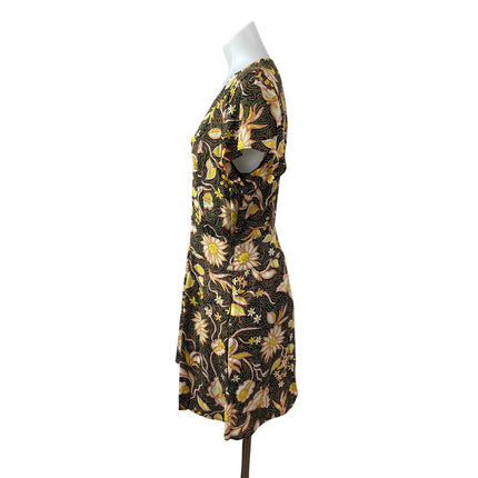 The Kooples Multicolor Floral V Neck Short Cap Sleeve Mini Flare A-Line Dress 3