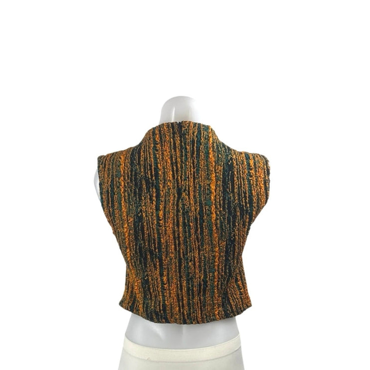 Zara Women's Multicolor Textured Mock Neck Sleeveless Crop Tank Sweater Top Sz M