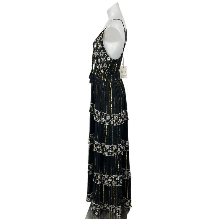 NEW Ananta Embroidery Sleeveless Tiered Maxi Cami Tank Flare A-Line Dress L/XL