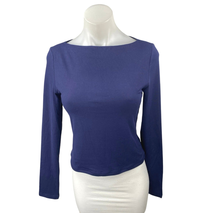 Princess Polly Women's Blue Boat Neck Long Sleeve Crop Shirt Blouse Top Size 6