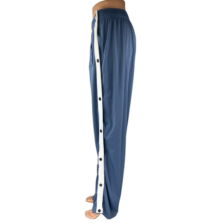 Deyeek Tear Away Mens Blue Split Snap Button Wide Leg Athletic Sweatpants Sz XXL