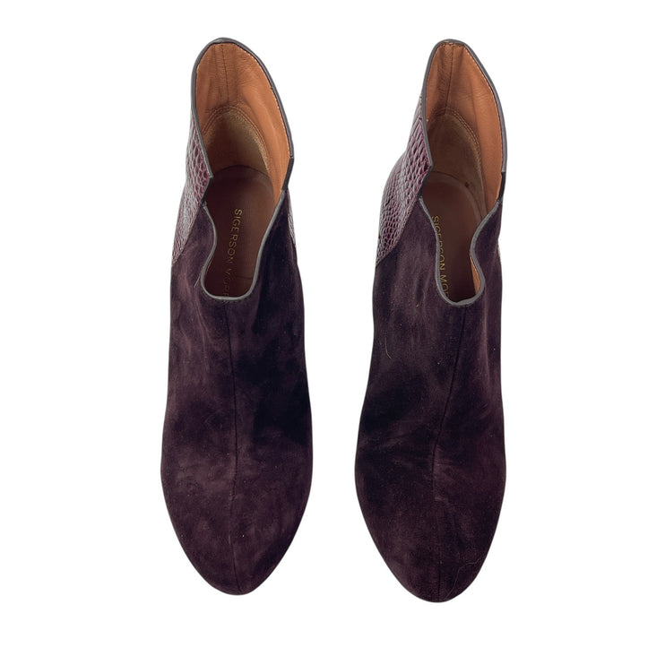 Sigerson Morrison Women's Burgundy Leather Gold Stiletto Heels Ankle Boots Sz 6