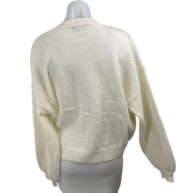 Debut Heart Cherry Embroidery Long Sleeve Button Cardigan Sweater Jacket Sz M/L