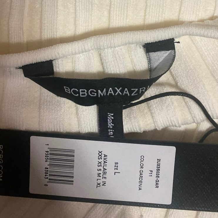 NEW BCBGMAXAZRIA Women's Cream Ribbed Knit Long Balloon Sleeve Sweater Top Sz L