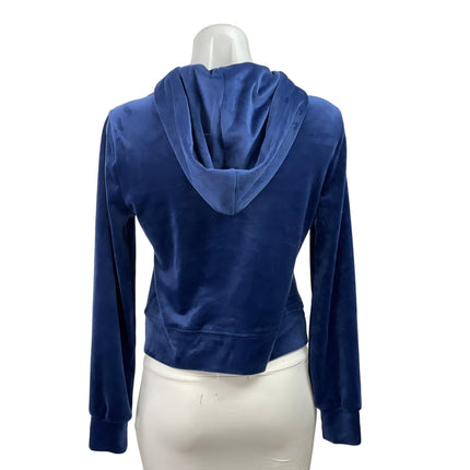 Juicy Couture Women's Blue Velvet Velour Full Zip Hoodie Hooded Sweatshirt Top S