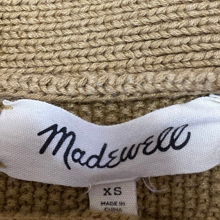Madewell Women's Brown Tan Button Front Long Sleeve Knit Cardigan Sweater Top XS