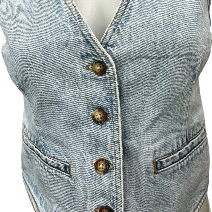 Abercrombie & Fitch Blue Light Wash V-neck Button Denim Crop Top Vest Size XS