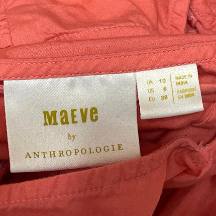 Anthropologie Maeve Coral Orange Sleeveless V-neck Smocked Tiered Maxi Dress 6