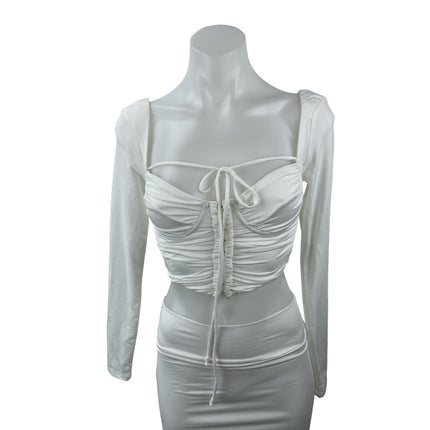 NEW Princess Polly White Long Sleeve Bustier Corset Tie Blouse Crop Top Size 2