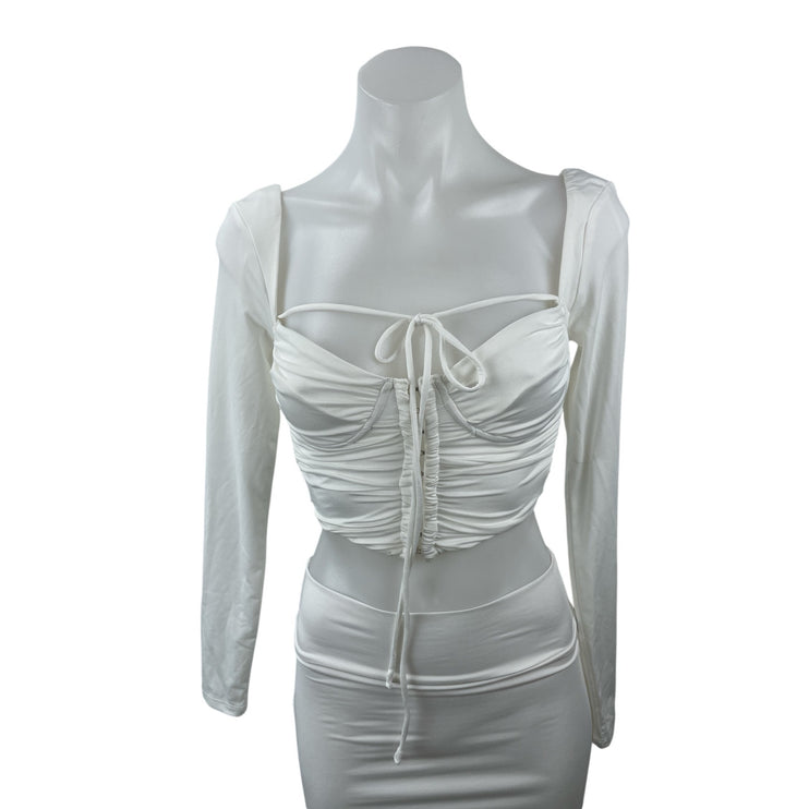 NEW Princess Polly White Long Sleeve Bustier Corset Tie Blouse Crop Top Size 2