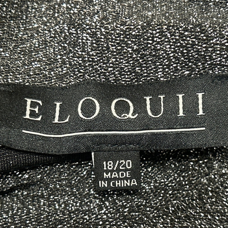 Eloquii Gray Metallic Long Sleeve Button Shoulder Mock Neck Crop Sweater Top 2XL