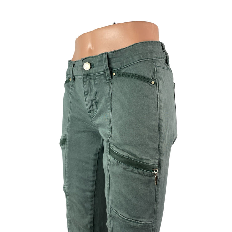 White House Black Market Women's Green Zip Cargo Crop Skinny Denim Jeans Size 2
