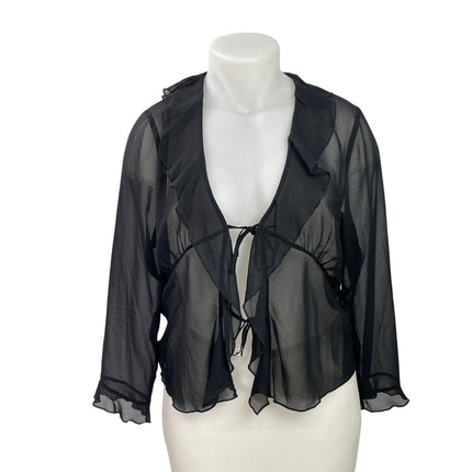 Aritzia Wilfred Black Long Sleeve Chiffon Sheer Ruffles Tie Front Blouse Top XL