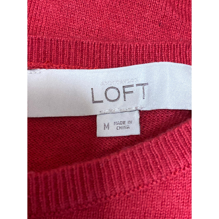 Ann Taylor LOFT Women's Red Wool Long Sleeve Scoop Neck Knit Sweater Top Size M