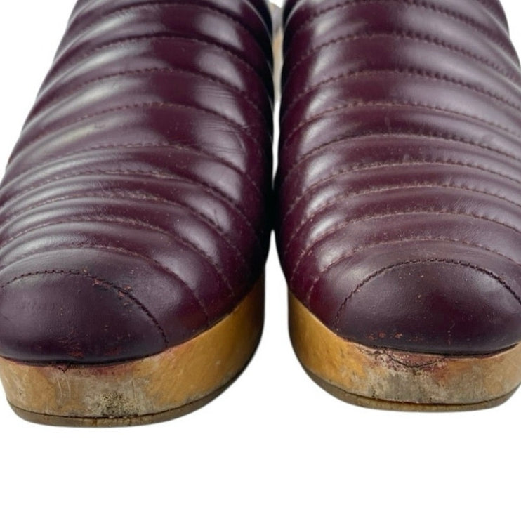 Beklina Baya Red Ribbed Leather Close Round Toe Block Heel Mules Clogs Shoes 9.5