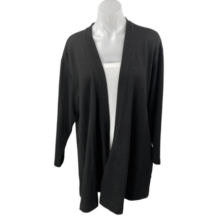Donna Karan 100% Wool Black Open Front Long Sleeve Knit Cardigan Sweater Size S