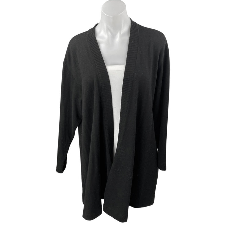 Donna Karan 100% Wool Black Open Front Long Sleeve Knit Cardigan Sweater Size S