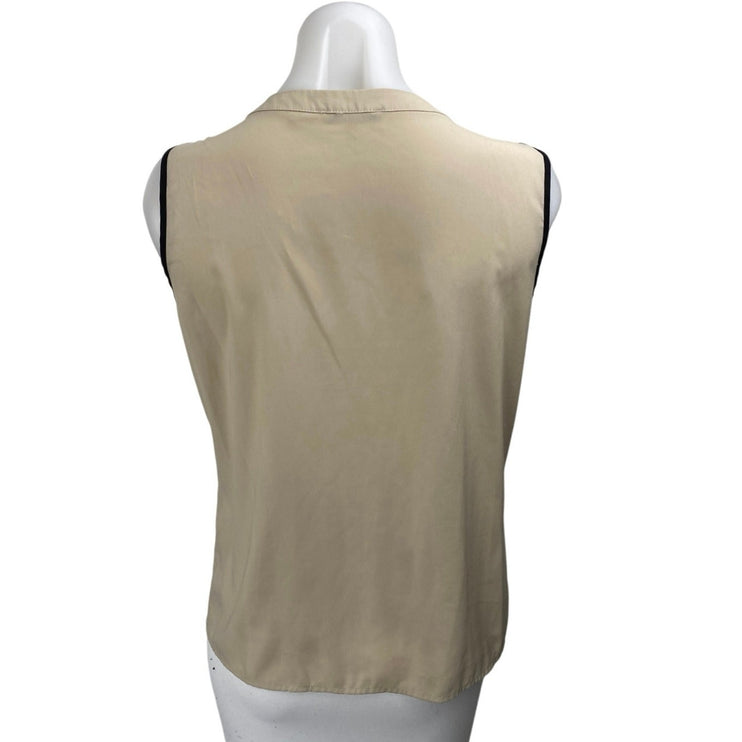 Calvin Klein Women's Beige Tan Khaki Sleeveless Notch Tank Blouse Top Size S