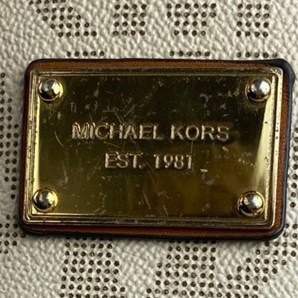 Michael Kors Jules White Tan Monogram Leather Crossbody Bucket Hangbag One Size