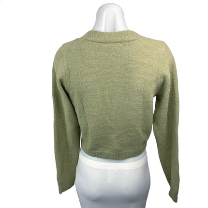 Theo & Spence Olive Green Knit Button Long Sleeve Cropped Cardigan Sweater Top S