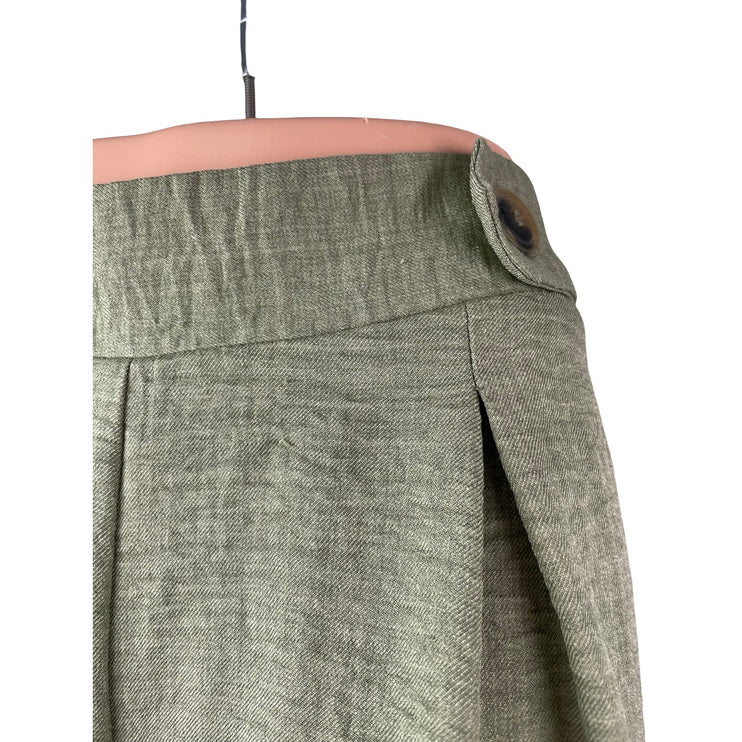 Wren Women's Green High Waisted Pleated Wide Leg Baggy Trousers Pants Size M