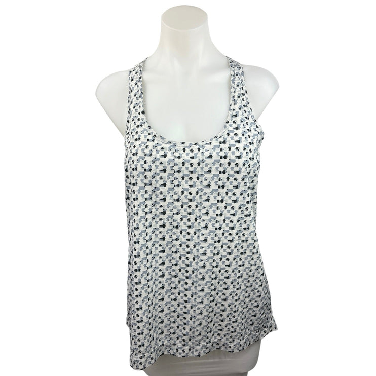 Gap Fit Gray White Geometric Racerback Scoop Neck Athletic Tank Top Size M