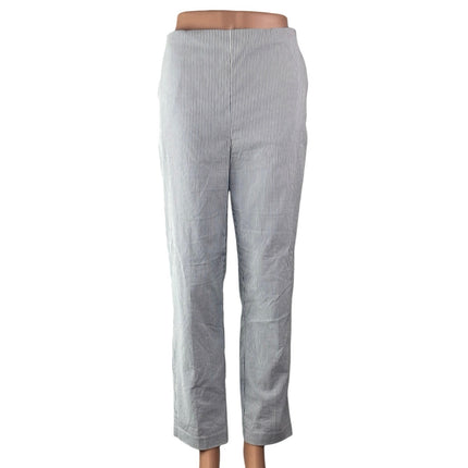 Carolina Belle White Blue Striped High Waisted Straight Trousers Dress Pants 8