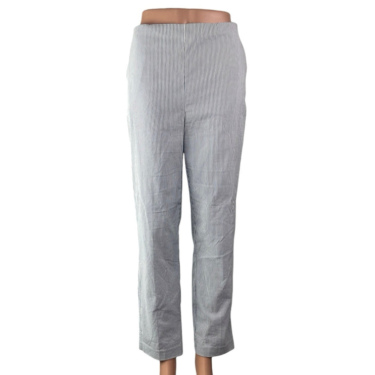 Carolina Belle White Blue Striped High Waisted Straight Trousers Dress Pants 8