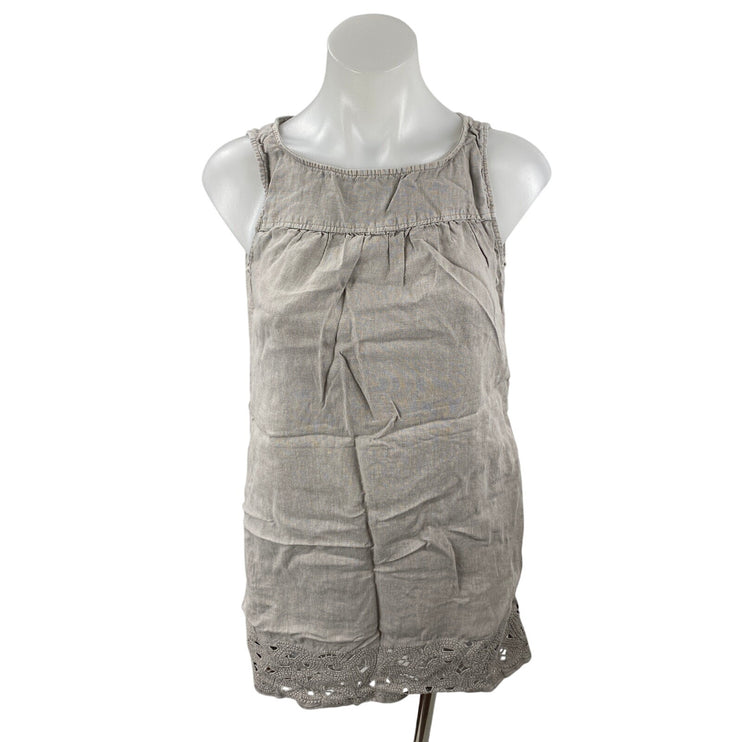 Artisan NY Gray 100% Linen Lace Hem Sleeveless Tank Mini Shift Dress Size XS
