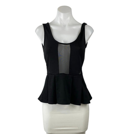 BB Dakota by Jack Women's Black Sleeveless Mesh Sheer Peplum Blouse Top Size XS