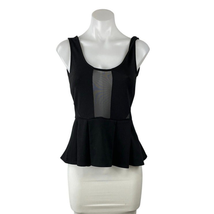 BB Dakota by Jack Women's Black Sleeveless Mesh Sheer Peplum Blouse Top Size XS