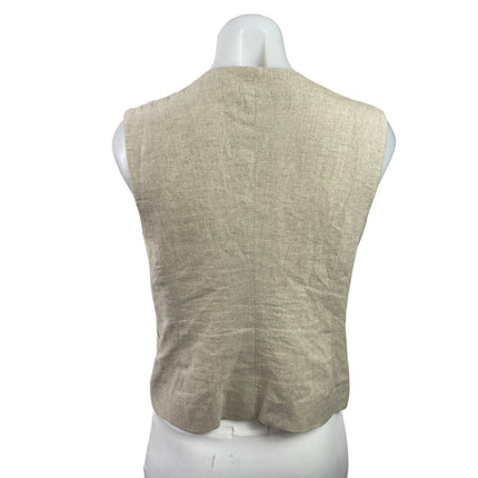 Zara Women's Beige Sleeveless V Neck Button Down Pocket Blouse Vest Top Size M