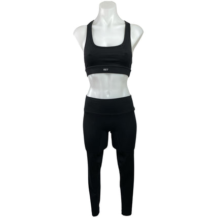 Set Active Black Racerback Yoga Athletic Sports Bra Leggings 2 Piece Set Size S