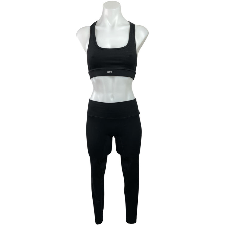 Set Active Black Racerback Yoga Athletic Sports Bra Leggings 2 Piece Set Size S