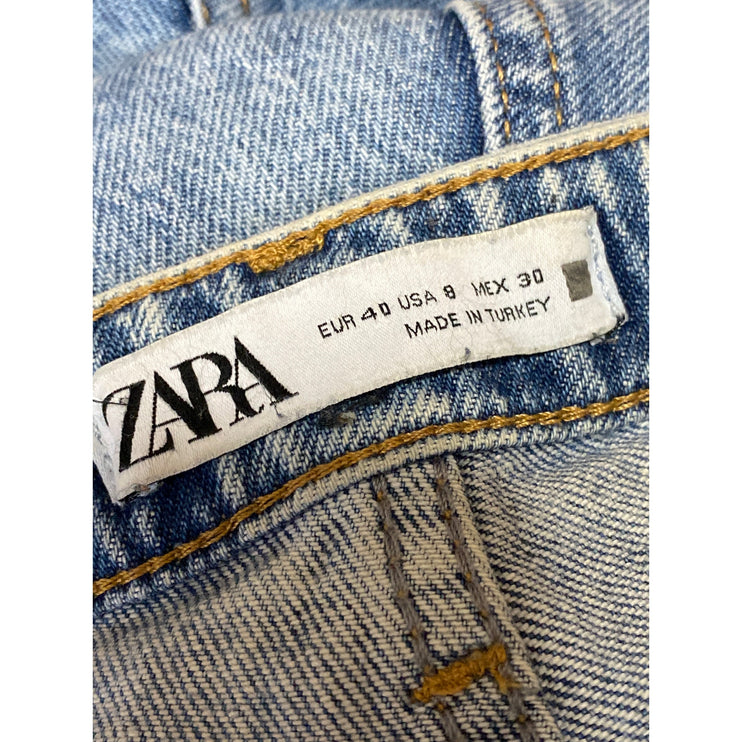 Zara Women's Blue High Rise Light Wash Slit Flare Bootcut Denim Jeans Size 8