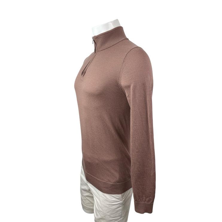 Reiss Men's Brown 100% Wool 1/4 Zip Long Sleeve Knit Sweatshirt Sweater Top Sz S