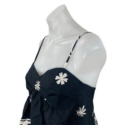NEW Zara Womens Black Floral Smocked Sleeveless Flare Peplum Camisole Tank Top M