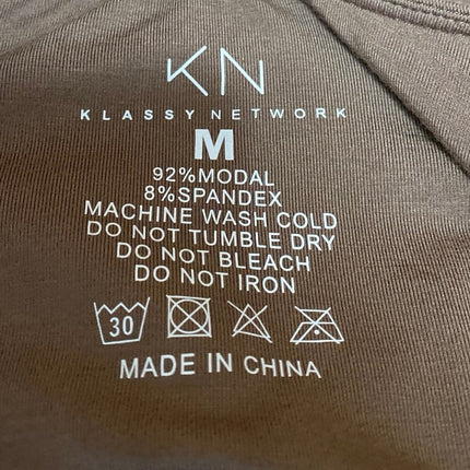 KN Klassy Network Women's Tan Knit Long Sleeve Square Neck Crop Top Size M
