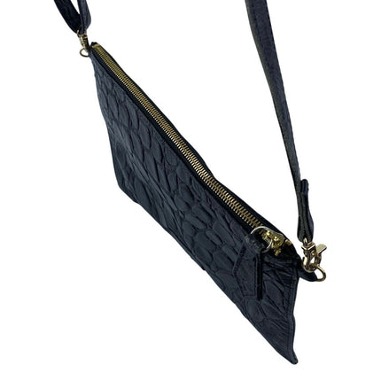Beau & Ro Womens Black Croc Faux Leather Vegan Crossbody Clutch Purse Handbag OS