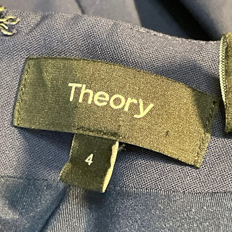 Theory Women's Navy Blue Wool Short Sleeve Crew Neck A Line Mini Dress Size 4