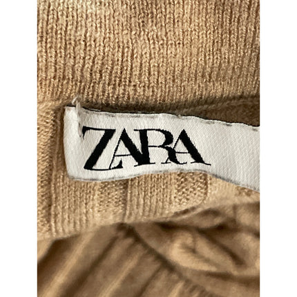 Zara Tan Rib Knit Wool Long Sleeve Collared Button Down Cardigan Sweater Top S