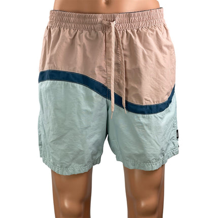 Vans Men's Pink Blue Colorblock Drawstring Relaxed Fit Swim Board Shorts Size L