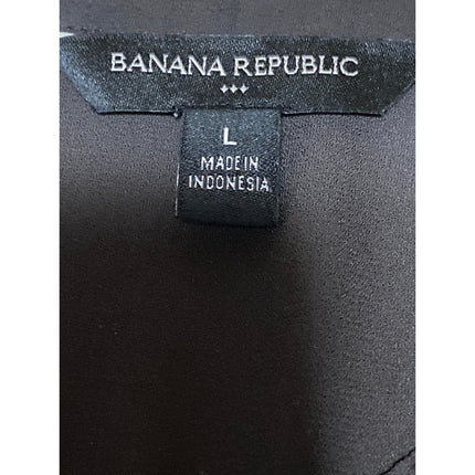 Banana Republic Women's Black Short Sleeve Notch V Neck Shirt Blouse Top Size L