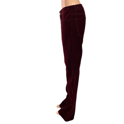 MNG Mango Women's Red Velvet Velour High Rise Wide Leg Trousers Pants Size 8