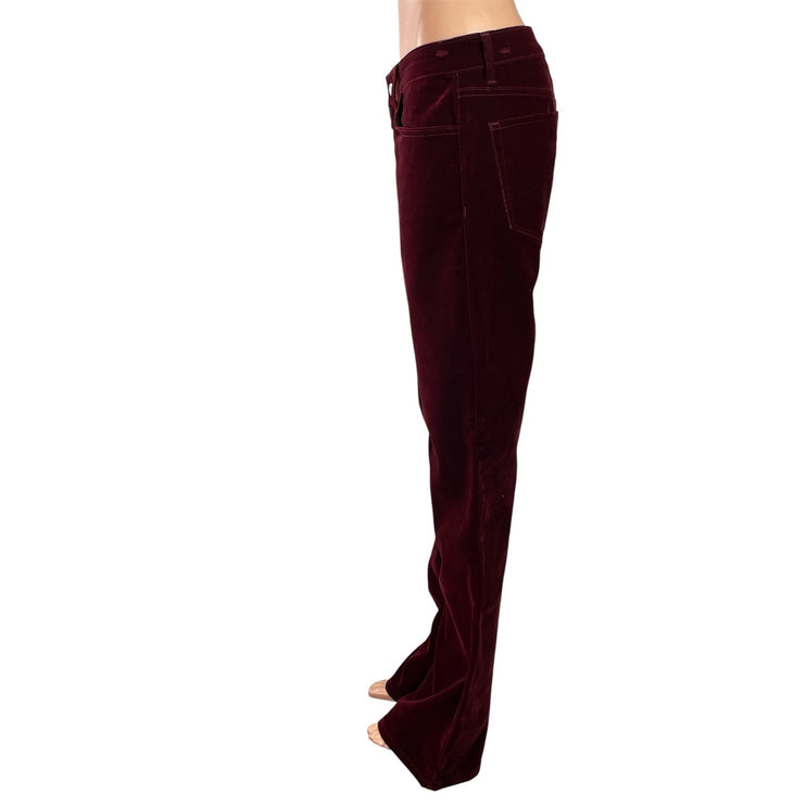 MNG Mango Women's Red Velvet Velour High Rise Wide Leg Trousers Pants Size 8