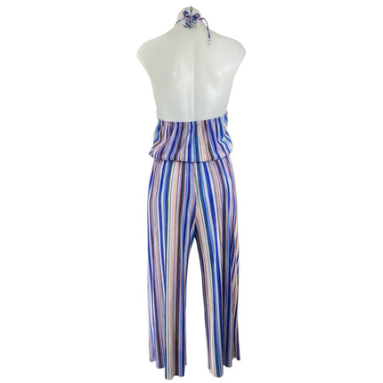 Aqua Women's Multicolor Striped Halter Cami Camisole Wide Leg Romper Jumpsuit XS