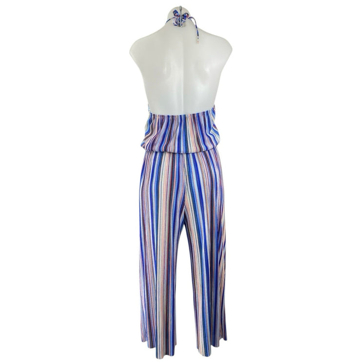 Aqua Women's Multicolor Striped Halter Cami Camisole Wide Leg Romper Jumpsuit XS