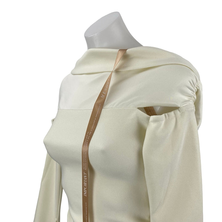 Meshki Cream Long Bell Sleeve Off The Shoulder Cutout Mini Bodycon Dress Sz XXS