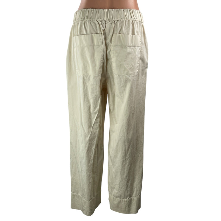 Everlane Women's Beige High Rise Elastic Waist Casual Wide Leg Trouser Pants L